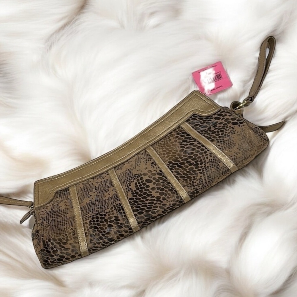 NWT Donna Dixon VINTAGE long Faux suede/leather Snake print Clutch Bag 15”Wx6”H